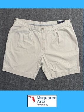 Polo Ralph Lauren Men's Chino Shorts Khaki Beige Size 42 Cotton Flat Front